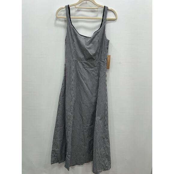NWT O.P.T Women's Babette Black & White Gingham Lace-Up A-Line Midi Dress Size 4 - Picture 4 of 13